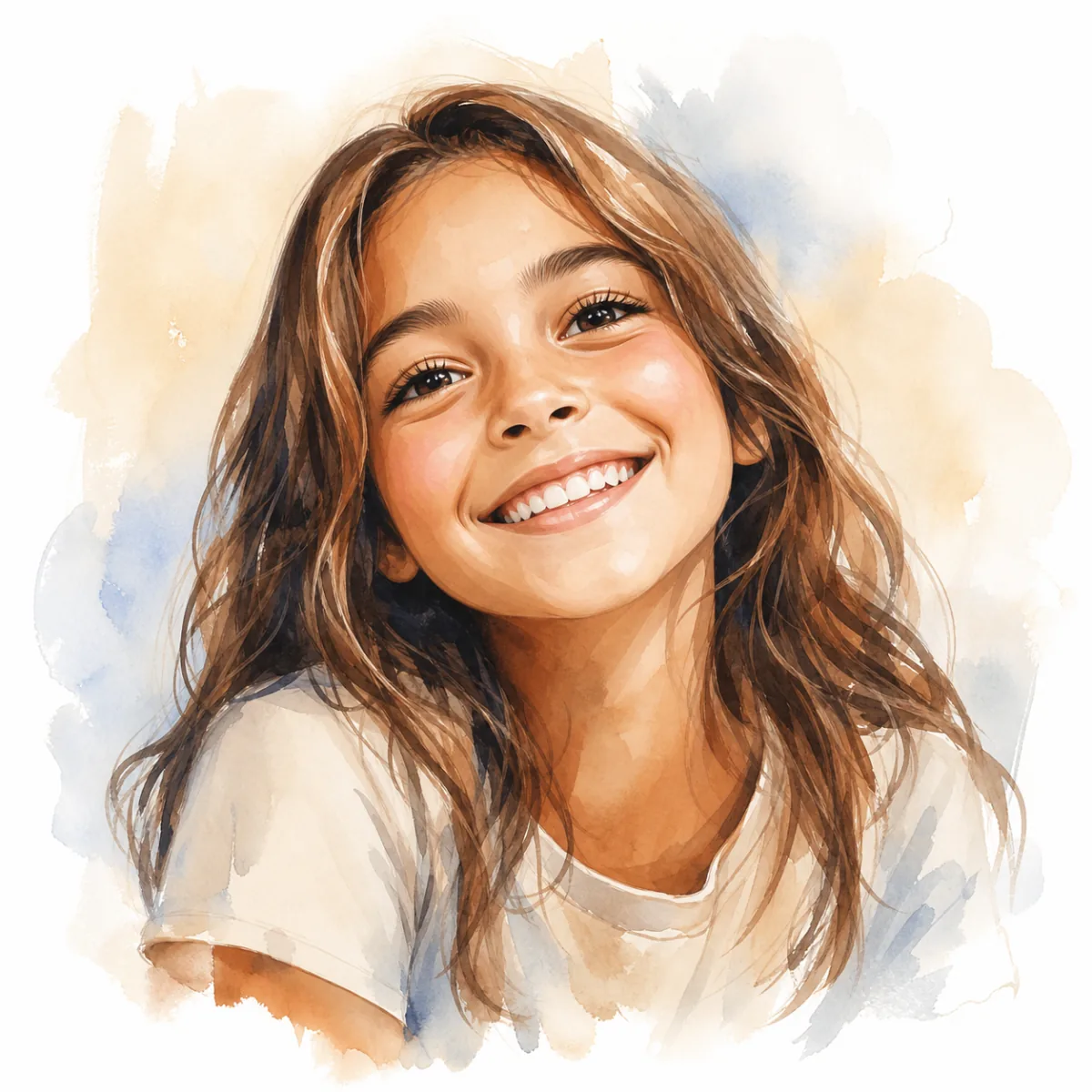 Smiling student looking upward with a confident expression